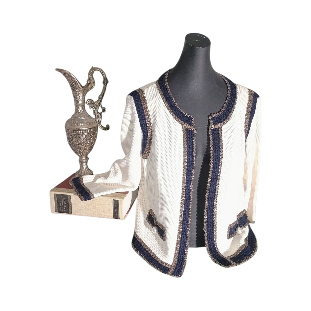 St. John Couture Cream and Navy Jacket
